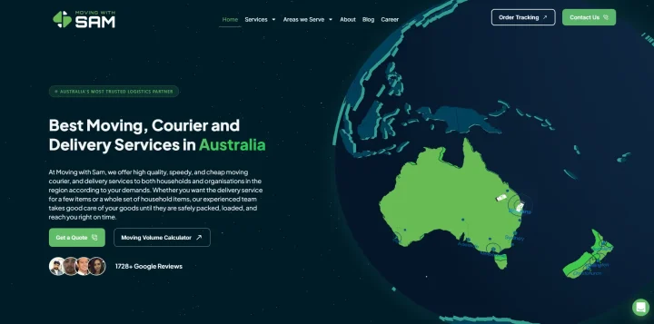 Moving with Sam — Logistics & Moving · Website product screens designed and developed by SoftSquare